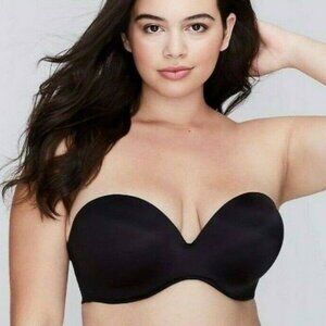 Lane Bryant Cacique Bra Multi Way Strapless Bare Solution 46DD Black w/ Straps